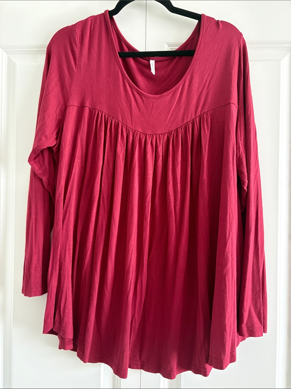 Women’s Long Sleeve Gathered Tunic Top - Deep Raspberry Size 3XL